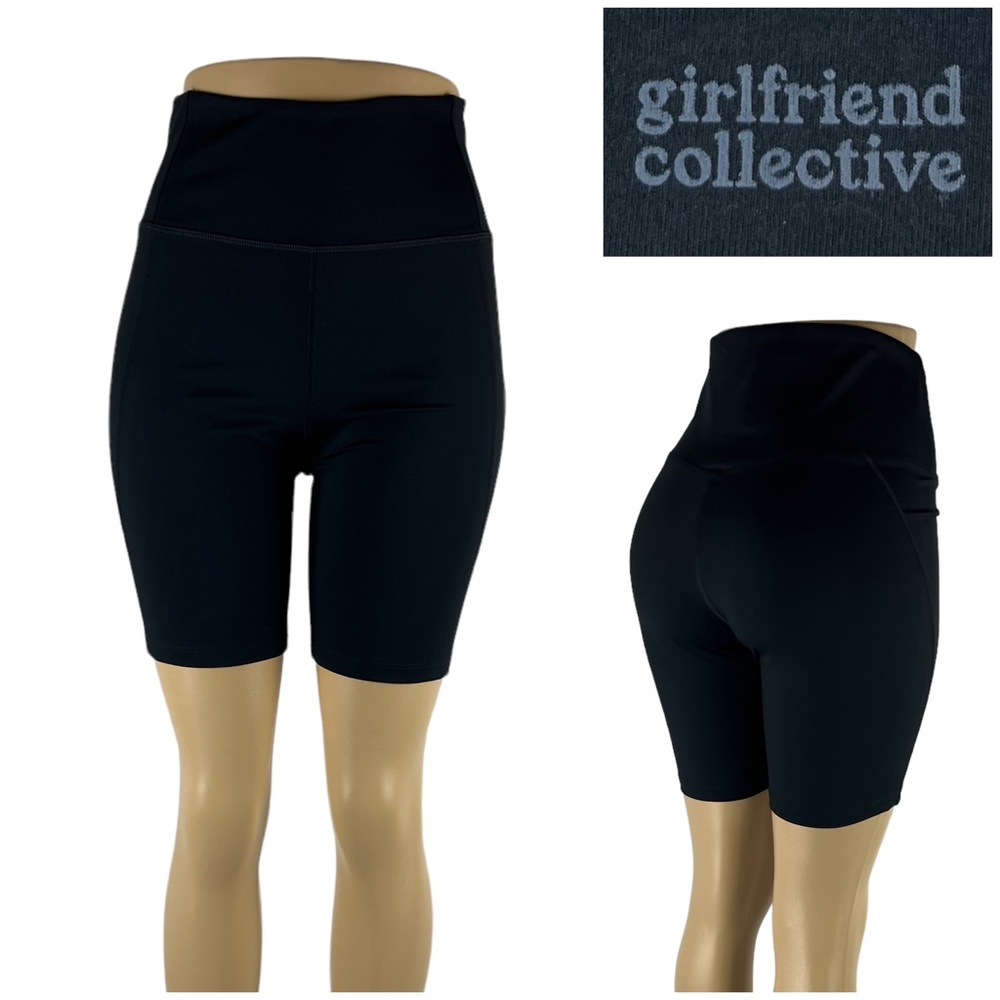 Girlfriend Collective Womens Large Shorts Black High Rise Stretch Polyester EUC